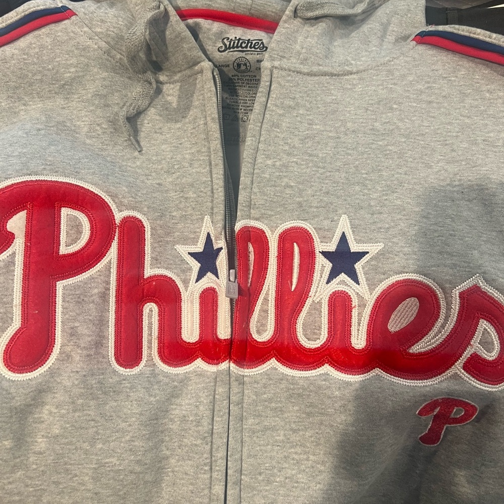NWT Official Phillies Stitches Gray Zip Up Hoodie